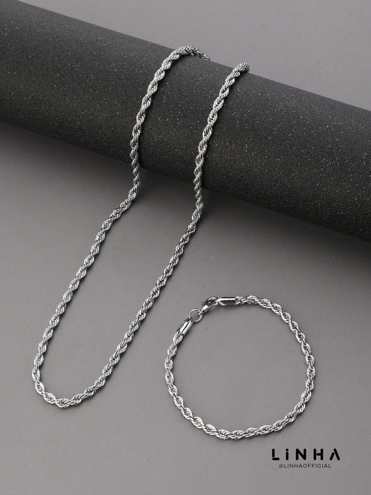 Conjunto Corda Torcida Prata